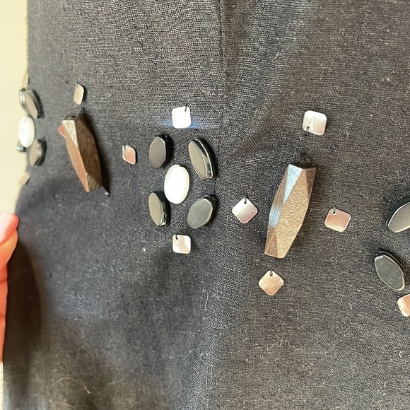 OSCAR de la RENTA linen beaded waist black shift dress sleeveless lined size 14 - Picture 3 of 13